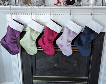 Custom Velvet Christmas Stocking with white cuff, family stockings, color options