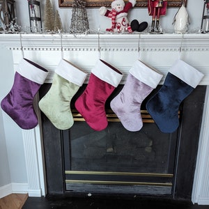 Single Custom Velvet Christmas Stocking with white cuff, family stockings, color options