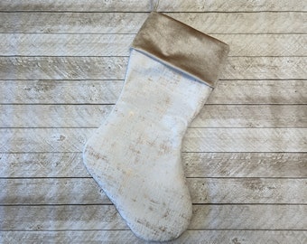 Cream and Champagne Embossed Velvet Christmas Stockings