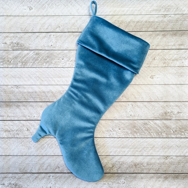 Ready to Ship, Turquoise Velvet High Heel Christmas Stocking