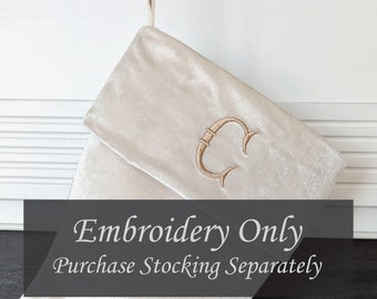 Embroidery add-on, Initial Monogram, choose your font, your choice of colors, paw print, Christmas stocking add-on. Stocking not included.