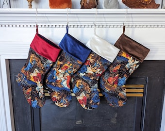 Custom nativity Christmas stockings with velvet cuff