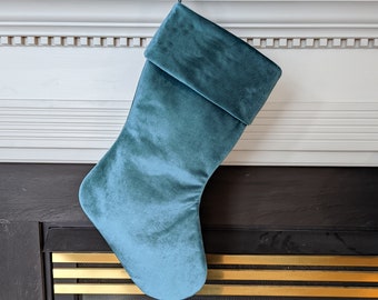 Ready to Ship, Teal Velvet Christmas Stocking