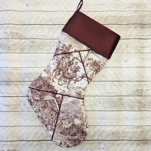 Patchwork Nativity Christmas Stocking in Burgundy and Cream
