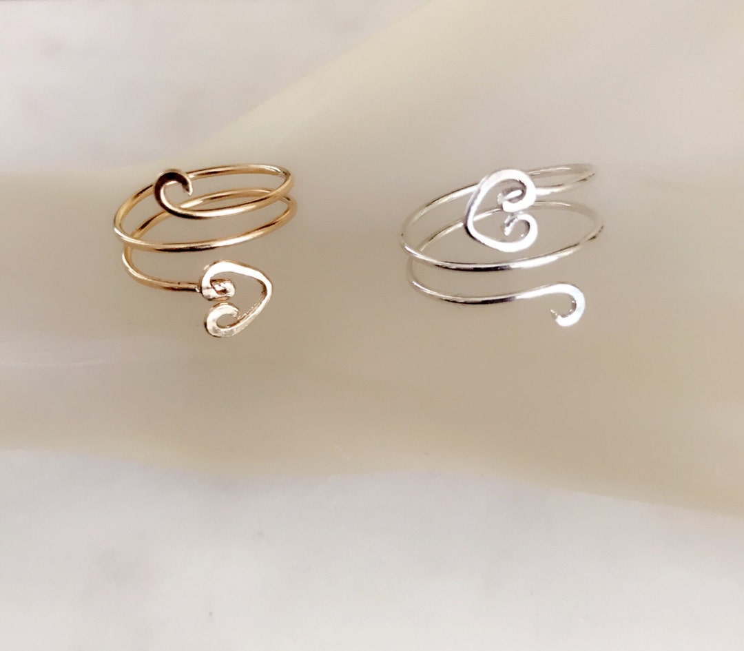 14K Gold Filled or Sterling Silver Hammered Heart Open Ring, Stacking ...