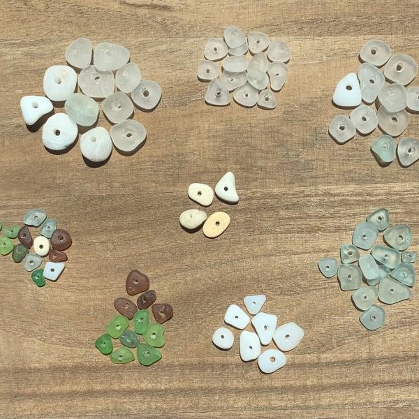 Center Drilled Seaglass Beads, Beach Glass Jewelry Supply, Genuine Sea Glass Jewelry Making Beach Sea Glass Drilled Bulk