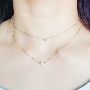 Delicate Cubic dainty tiny star Pendant Necklace • Gold Fill or sterling silver chain Simple dainty Cubic star sideway choker necklace