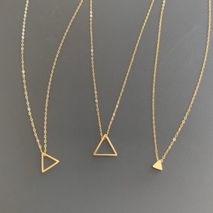 Tiny Gold or silver Triangle Necklace, Gold Geometric Triangle Necklace, Modern trendy Minimalist Jewelry, hollow triangle outline