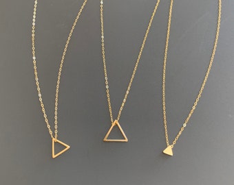 Tiny Gold or silver Triangle Necklace, Gold Geometric Triangle Necklace, Modern trendy Minimalist Jewelry, hollow triangle outline