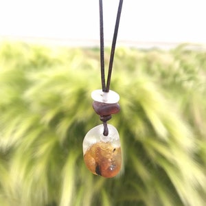 Beach Bum Surfer necklace Sea Glass and river stone Leather  Unisex Necklace,  girls, ladies adjustable Leather Jewelry, beach jewelry