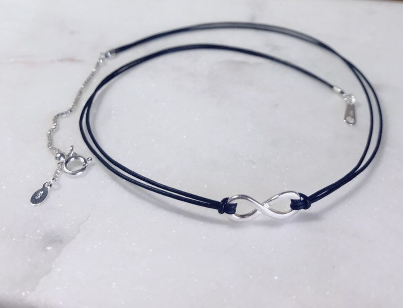 Sterling Silver Infinity Elegant Leather Choker Necklace Etsy