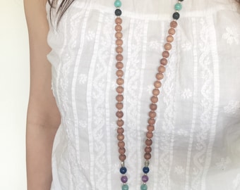 Ruthracham seed 108 Mala Beads, Mala chakras Necklace, Prayer Beads , Yoga Jewelry, Essential Oil Diffuser long Necklace