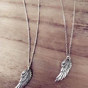 Sterling silver Chain Long silver angel wing necklace, Angel wing necklace, memorial Necklace, Angel wing jewelry, Layering necklace