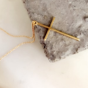 14k Gold filled chain with matt Gold  skinny Cross pendant /minimalist Silver Skinny Cross Necklace with Sterling silverChain