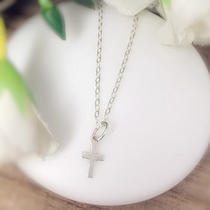 Tiny Dainty, Delicate, Small Gold, Sterling Silver Cross Necklace,Religious Birthday Gift, Baptism, First Communion, ChildrenCross Jewelry
