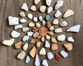 Perline di ceramica marina forate in un unico pezzo, fornitura di gioielli in ceramica da spiaggia, creazione di gioielli in ceramica marina autentica, vetro da spiaggia e da mare forato