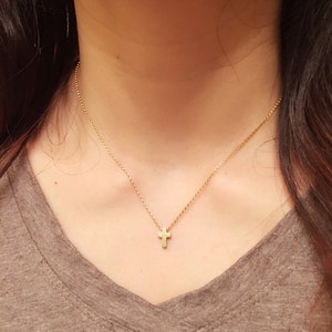 14k Gold filled Chain with Gold plated tiny delicate Cross pendant /minimalist choke chain