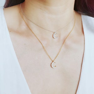 Delicate small Cubic Crescent Moon Pendant C Necklace • Gold Fill or sterling silver chain Simple, dainty Cubic Crescent Moon necklace