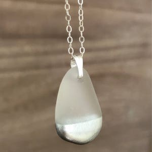 Silver or gold Dipped genuine clear white sea glass Necklace, Chic  stylish Layering choker necklace, Modern minimalist  Jewelry