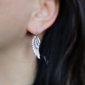 Sterling silver Hoop angel wing earring, Angel wing hood earring, memorial earring, Angel wing jewelry