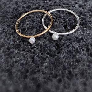 Petite tiny white pearl Ring, Minimalist ring, stackable ring, thin gold, Sterling silver stacking pearl ring, dainty layering ring