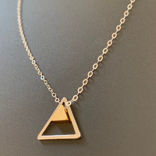 925 sterling silver chain with dainty solid  and hollow triangle outline Necklace, Gold Geometric Triangle Necklace, Minimalist Jewelry