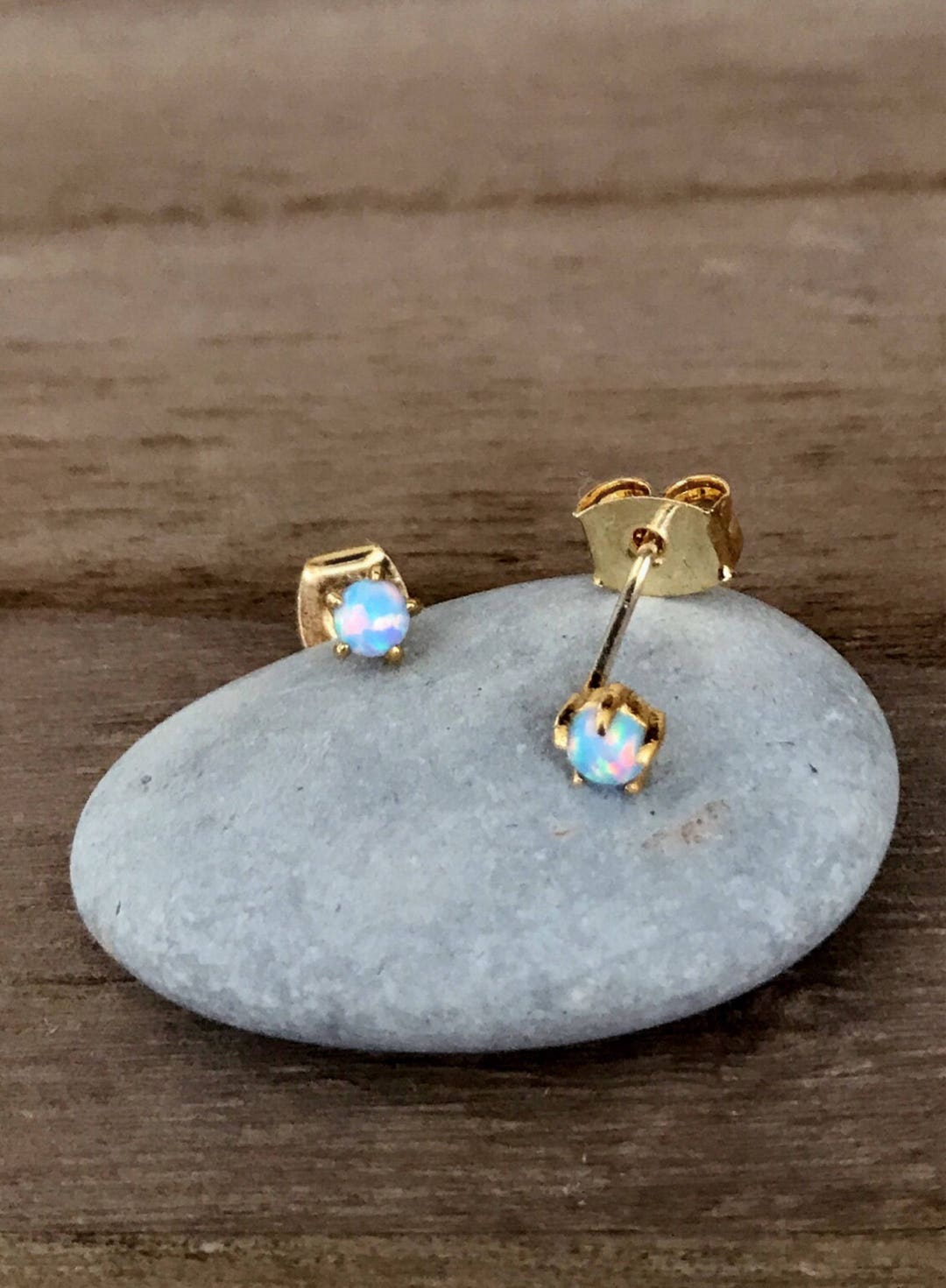 Blue Pink Opal Earrings / Tiny Dainty Blue or Pink Opal Stud Earrings ...