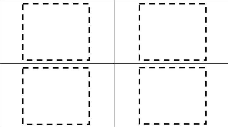 May include: Four black dashed line squares on a white background.