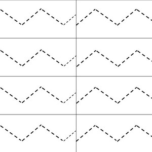May include: Four rows of black dashed lines forming a zig-zag pattern. Each row is separated by a white space.