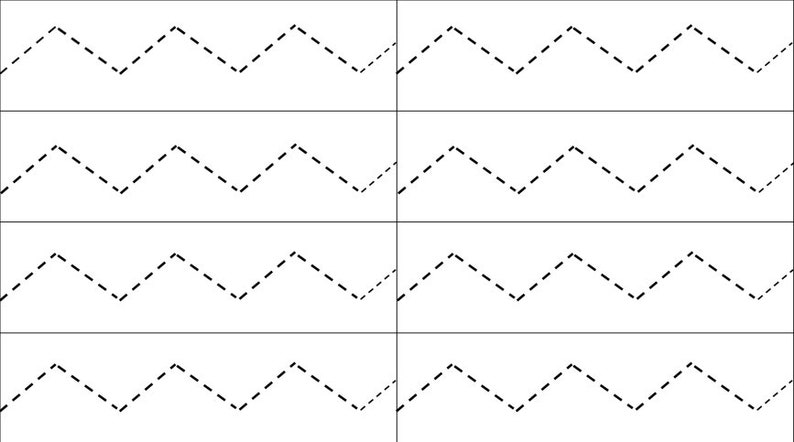 May include: Four rows of black dashed lines forming a zig-zag pattern. Each row is separated by a white space.