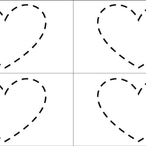 May include: Four black dashed heart outlines on a white background. Each heart is centered in its own square.