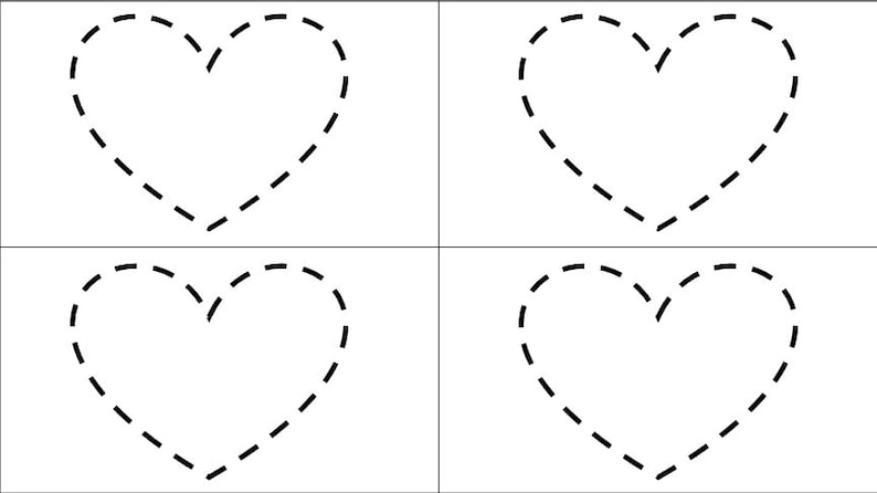 May include: Four black dashed heart outlines on a white background. Each heart is centered in its own square.