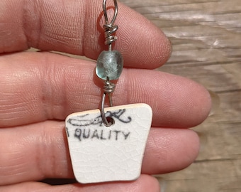 Maine Sea Pottery Necklace • Sterling Silver Wire Wrapped Pendant