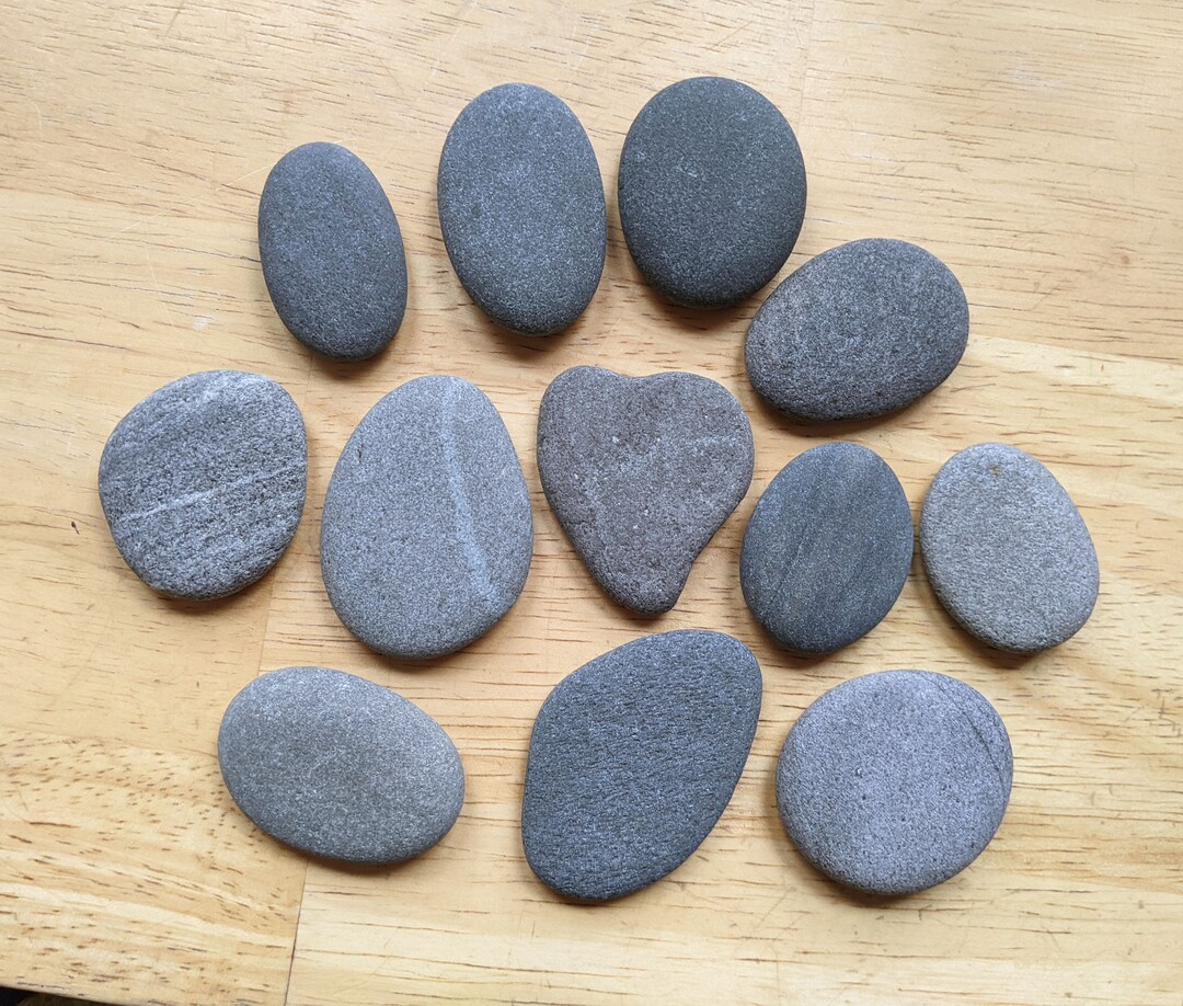 Small Thin Smooth Round Flat Beach Stones Oval Charcoal Gray Etsy
