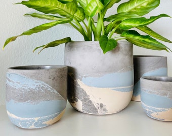 Falling in Too Deep Planter | Ocean Collection | Layered Concrete Planter | Minimalist Planter | Indoor Planter