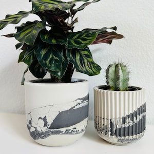 Dark Times Planter | Off White, Charcoal and Gray Layered Concrete Planter | Tulip Shaped Plant Pot | Minimalist Planter