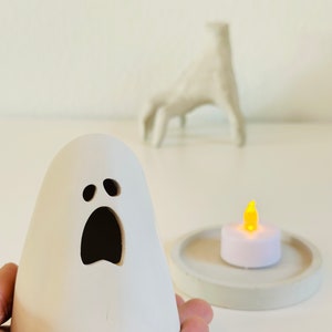 Concrete Ghost Luminary Halloween Decor Minimalist Decor Concrete Decor image 2