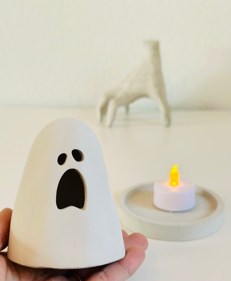 Concrete Ghost Luminary Halloween Decor Minimalist Decor Concrete Decor image 2