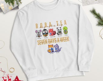 Boba Tea Premium Eco-Friendly Unisex Sweatshirt (Size: XS-6XL) | Adorable Animals Sipping Bubble Tea Everyday | Boba Addicts & Enthusiasts