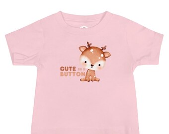 Cute as a Button | Baby Deer Watercolor Baby Jersey Tee | Newborn Infant Shirt | Cute Baby Shower Gift | Baby's 1st Birthday | 6-24 Months