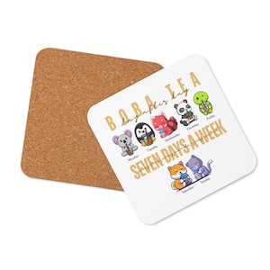 Boba Tea-onderzetter met kurk | Bubbelthee | Boba-verslaafden en Boba-liefhebbers | Schattige dieren die elke dag aan bubble tea nippen