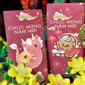 Personalizable 2024 Lunar New Year of the Dragon Lucky Red Envelopes | Lì Xì | Vietnamese | Chúc Mừng Năm Mới |Hóng Bāo (紅包)| Chinese | 新年快乐