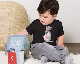 With Love | Baby Penguin Big Heart Watercolor Baby Jersey Tee | Newborn Infant Top | Cute Baby Shower Gift | 1st Birthday | 6-24 Months