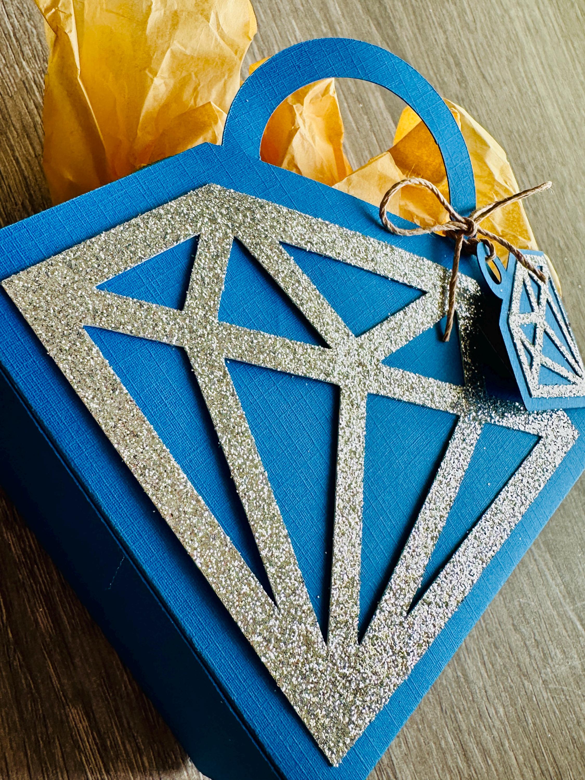 Paper Diamond Gift Box With Tag | Navy & Silver Glitter Favor Box ...