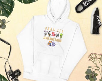 Boba Tea Premium Unisex Hoodie (Size: S-3XL) | Adorable Animals Sipping Bubble Tea all Weeklong | Boba Addicts & Boba Enthusiasts | Penguin