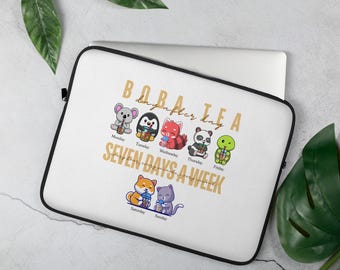 Boba Tea Laptop Sleeve (13" or 15") | Adorable Animals Sipping Bubble Tea Everyday | Boba Addicts & Boba Enthusiasts | Corgi