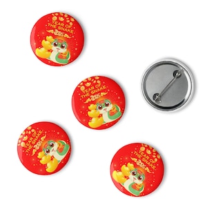 Set of 5 Pin Buttons (Size: 1.25&quot; or 2.25&quot;) | 2025 Lunar New Year of the Snake | Vietnamese | Chinese | Gold | Good Fortune | Lucky Red