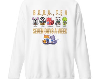 Boba Tea Premium Unisex Sweatshirt (Size: S-3XL) | Adorable Animals Sipping Bubble Tea Everyday | Boba Addicts & Boba Enthusiasts | Panda