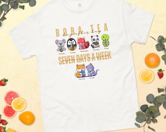 Boba Tea Unisex Classic T-shirt (Size: S-5XL) | Adorable Animals Sipping Bubble Tea all Weeklong | Boba Addicts & Enthusiasts | Red Panda