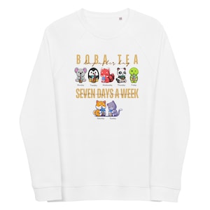 Boba Tea Unisex Organic Raglan Sweatshirt (Size: XS-3XL) | Kawaii Animals Sipping Bubble Tea all Weeklong | Boba Addicts & Boba Enthusiasts